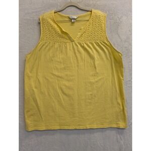 CJ Banks Yellow Sleeveless Embroidered‎ V Neck Tank Top Plus Size 2X
